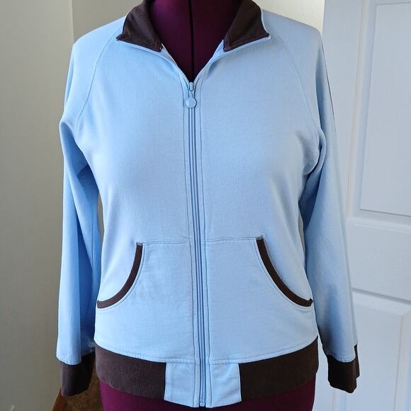 N.Y.L. New York Laundry Blue Bash Full Zip Sweatshirt XL retro jacket brown trim - Picture 5 of 14